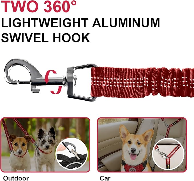 MingXpet 2 Dog Leash, Dog Leash for 2 Dogs, 360° Swivel No Tangle Double Walking Training Leashes for Large Dogs that Pull, Comfortable Shock Absorbing Reflective Bungee, Red - Image 3