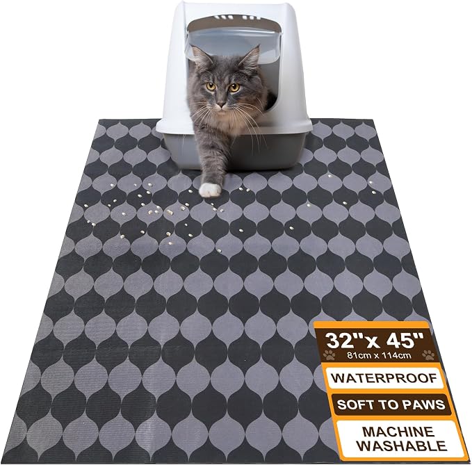 BEAUTYZOO Cat Litter Mat, 32" x 45" Large Litter Trapping Mat, Waterproof | Scatter Control, Absorbent Urine‑Proof, Soft On Paws, Non‑Slip, Machine Washable, For Indoor Cats & Kittens, Floor Use by BEAUTYZOO