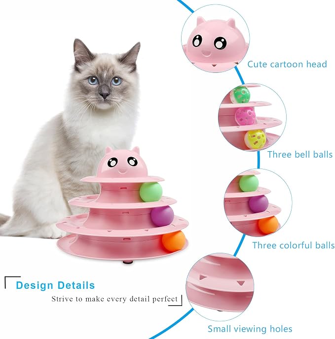 UPSKY Cat Toy Roller 3-Level Turntable Cat Toys with Six Colorful Balls | Puzzle Kitten Toys, Sturdy Structure, Detachable Design, Easy to Assemble, Anti-Slip, Reduces Boredom for Indoor Cats - Image 4