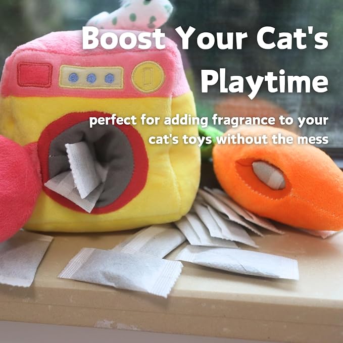 CECE PAW 12 Pack Natural Catnip Pouches for Cat Toys, Non-Woven Fabric Cat nip Refills, Gift Packaging with Catnip Tea Bags and Feather Whale Toy - Image 4