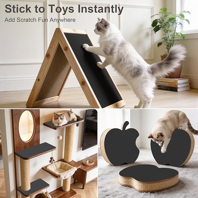 Small Cat Scratcher, 23.6x11.8 Cat Scratch Furniture Protector | Trimmable, No-Shedding Cat Scratch Pad with Self-Adhesive Backing for Climbing, Protects Walls and Couch, Black - Image 7