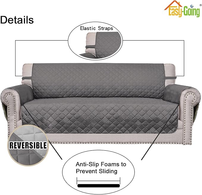 Easy-Going Reversible Couch Cover, Oversized Chair, Gray/Light Gray | Machine Washable Slipcover For Dogs, Water Resistant Furniture Mat For Living Room, Non-Slip Sofa Cover, Pet Friendly - Image 3