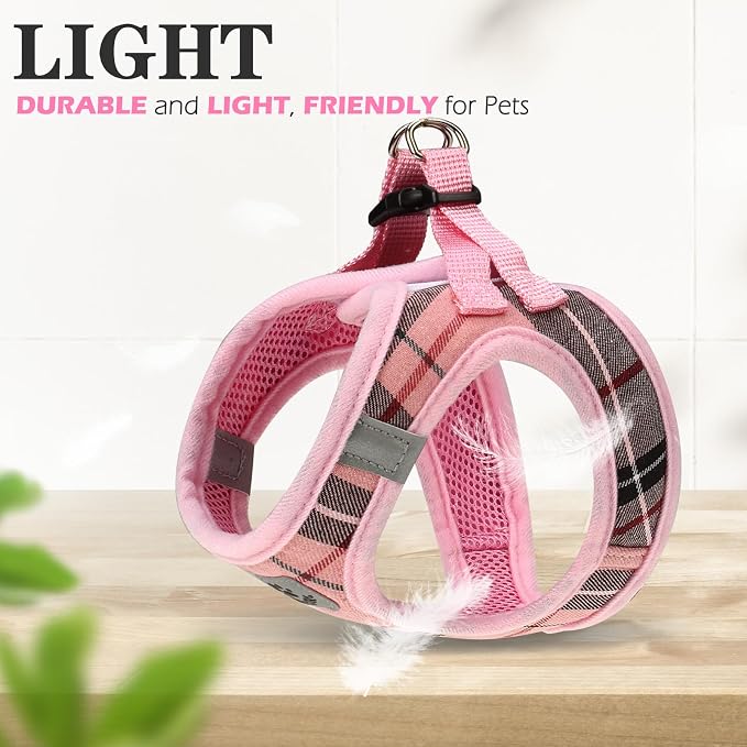 Classic Plaid Puppy Harness - Small Dog Harness and Leash Set - Dog Collar and Leash Set with AirTag Holder, Soft Padded Step in Dog Vest Harness No Pull Reflective for Outdoor, Pink XXS - Image 4