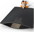 Powools Cat Litter Mat, Double-Layer, 46 x 35 in, Urine-Proof, Black | Non-Slip Litter Trapping Mat, Easy to Clean, Kitty Litter Mats for Floor, Scatter Control, Waterproof Litter Box Mat for Cats by Powools