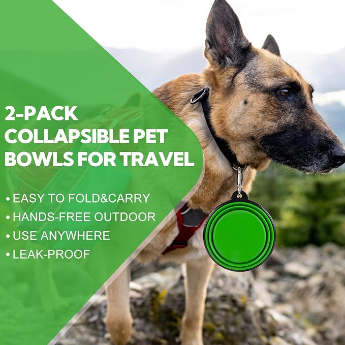 Collapsible Dog Bowl for Travel,2-Pack 12oz Pet Portable Water Food Bowls | Silicone Pet Foldable Bowl with 2 Carabiner Clips, Travel Water Bowl, Food Dishes Bowl, for Camping, Hiking, Walking - Image 5