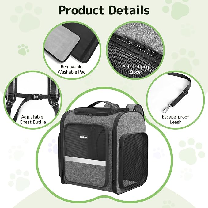 Pawtners Cat Backpack with Play Tunnel, Design for Carrying Playing Grey | Expandable, Foldable, Breathable, Large Space, Durable, Perfect for Cat Small Dog, Travel Hiking Camping Walking Car - Image 8