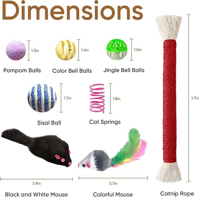 Cat Toys for Indoor Cats, 34 Pack Interactive Cat Toy Set for Kitten | Kitten Toys Variety Pack with Chew Toy, Spring, Mouse & Ball, Ideal for Enrichment, Boredom Relief and Self Play, Toy Bulk - Image 3