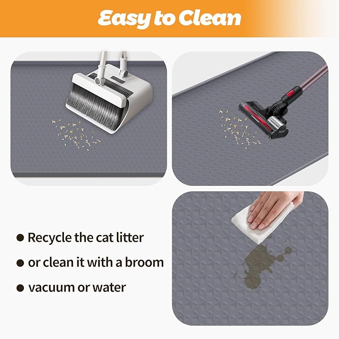 Cat Litter Mat for Litter Box 51"x25.6" Extra Large Silicone Mat,Light Grey | Waterproof Non-Slip Litter Box Mat with Raised Edges, Cat Litter Trapping Mat for Pet, Cat Litter Rug for Floor - Image 5