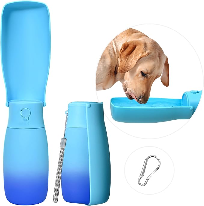 Portable Dog Water Bottle 10oz Blue | Foldable pet water dispenser, food grade plastic, ease to use for outdoor walking, hiking, travel - Image 9