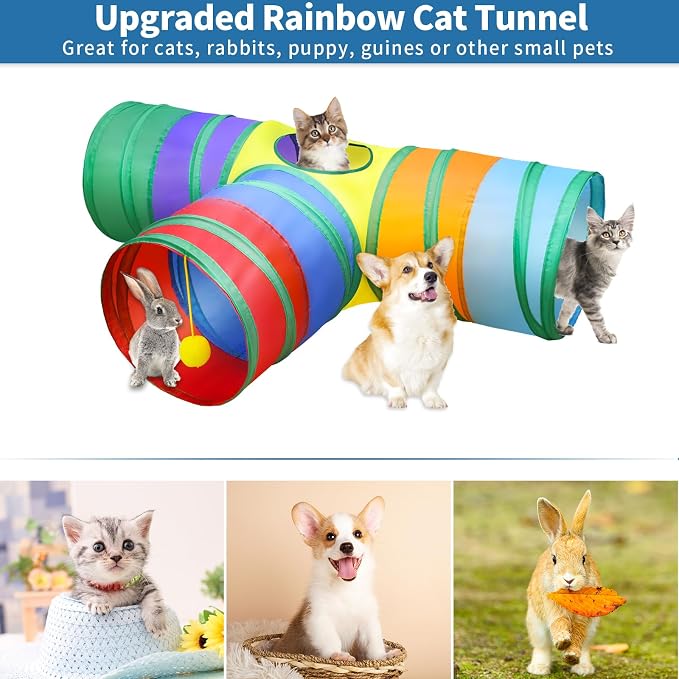 Malier Cat Toys Kitten Toys Set, Collapsible Cat Tunnels for Indoor Cats, Interactive Kitty Toys Cat Feather Toy Fluffy Mouse Crinkle Balls 3 Way Tube Tunnel Toys for Puppy Kitty Kitten - Image 3