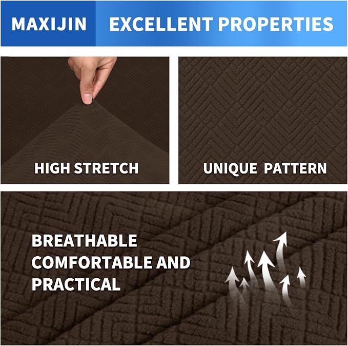 MAXIJIN Loveseat Cover Sofa Covers (55"-69"), 1-Piece Stretch Couch Covers for 2 Cushion Couch Love Seat Slipcover with Elastic Bottom for Kids,Dog (Loveseat, Diamond Pattern Coffee) - Image 4
