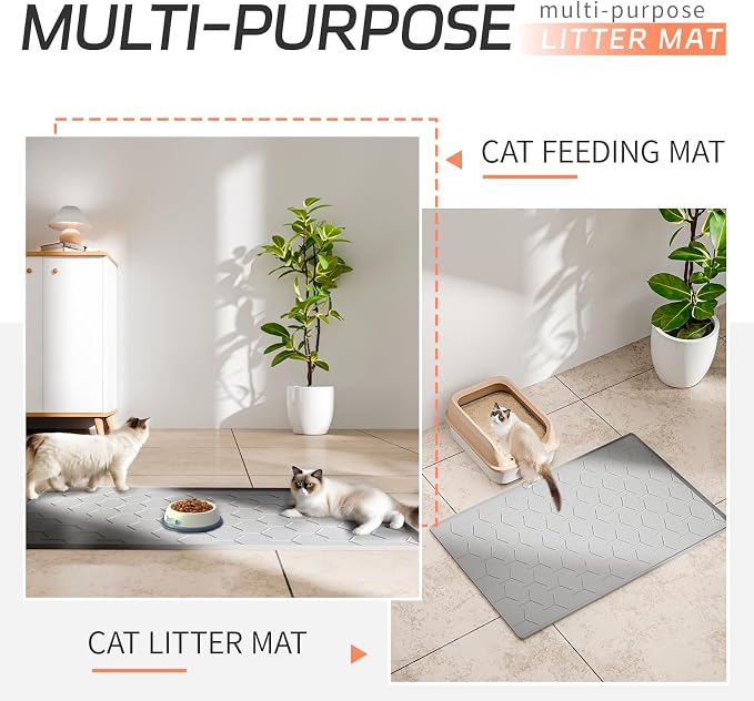 Bulkniu Silicone XL Cat Litter Mat, 28"X40", Raised Edge Waterproof, Grey | Litter Trapping & Recycling, Easy to Clean, Non-Slip, Durable Safe & Odorless, Paw Friendly - Image 8