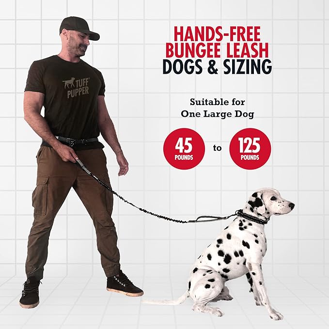 Tuff Pupper Hands Free Bungee Dog Leash, Waist Belt for Running & Walking | Heavy Duty for One Large Dog up to 125 lb, Shock Absorbing with Lumbar Support & Reflective Padded Handles for Jogging - Image 2