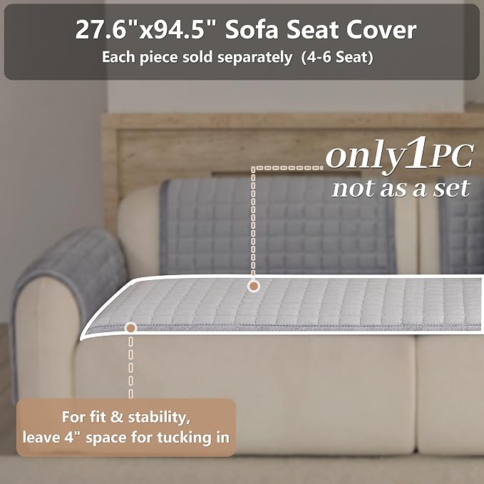 Velvet Washable Couch Cover for Dog,L Shape Sofa Cover for Pets. | 27.6"x94.5",Light Grey,Sectional Couch Cover,Soft Velvet,Non-Slip,Furniture Protector,quilted - Image 2