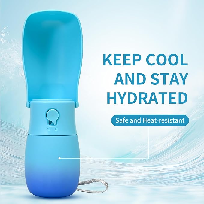 Portable Dog Water Bottle 10oz Blue | Foldable pet water dispenser, food grade plastic, ease to use for outdoor walking, hiking, travel - Image 2