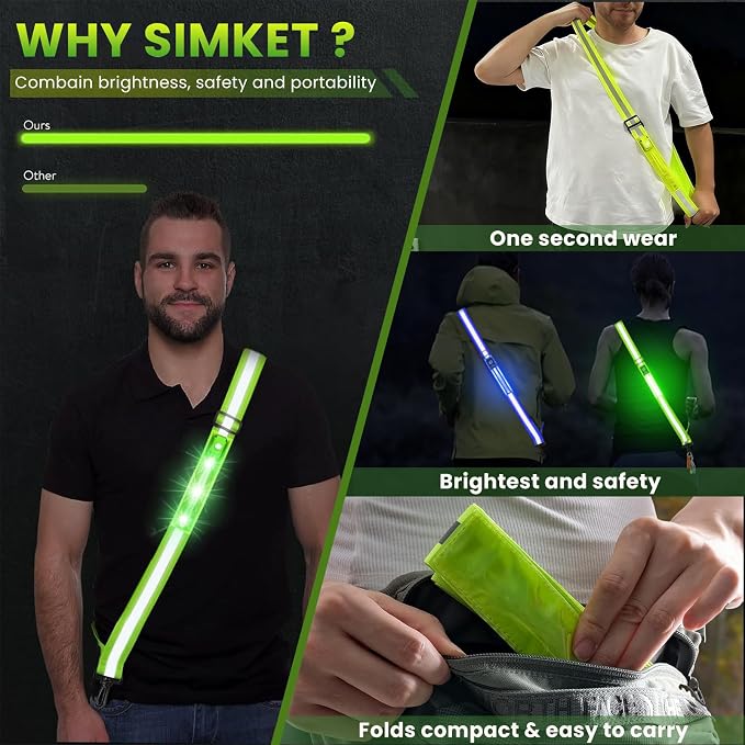 Simket Reflective Walking Gear, Rechargeable Led Reflective Sash, Adjustable Night Walking Safety Gear, High Visibility Safety Lights for Walking at Night for Men Women Jogging Running Biking - Image 3