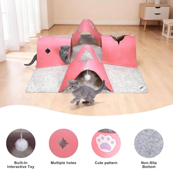 4-Way Cat Tunnels for Indoor Cats, Interactive Toys with Plush Ball | 35.4" Multi-Entrance Cat Play Tunnel with Hideaway Space, Provides Enrichment, Exercise, Exploration & Interactive Play - Image 6