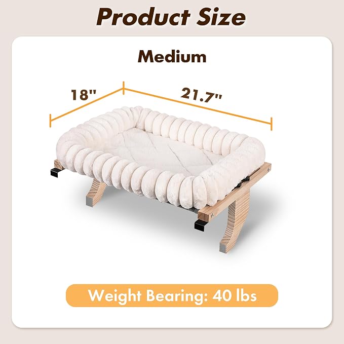 Zoratoo Cloud-Soft Wooden Cat Window Sill Perch with Zipper Cushion,M White | 21.7’’x18’’, Removable for Machine Wash, Fluffy Plush Bolster, Sturdy Metal Frame for Large Cats up to 40lbs, Easy to Adjust - Image 5