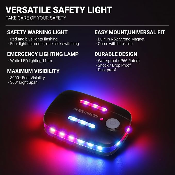 Safety Warning Light, 360 LED Hands-Free Wearable Emergency Work Light, Magnetic Mount, IP66 Waterproof Rechargeable USB-C, Helmet Bike Dog Collar Backpack Warning Light - Image 3