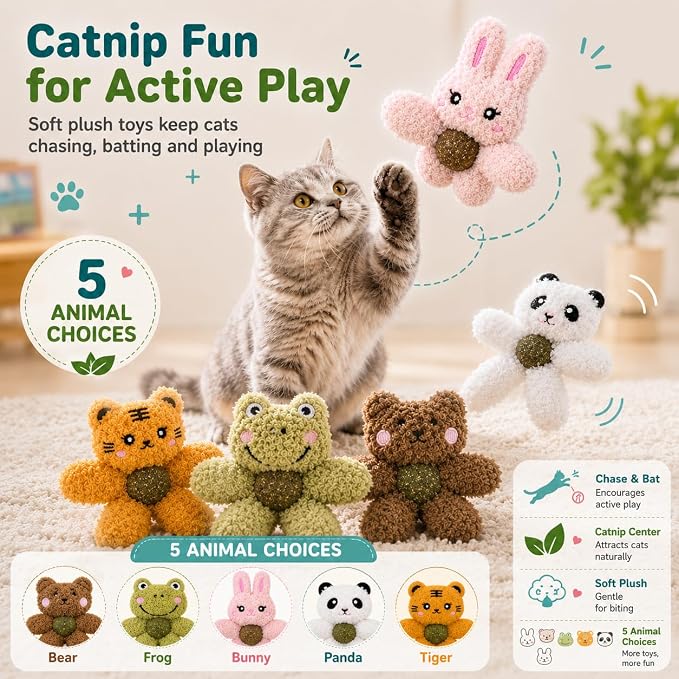 Plush Catnip Toys for Indoor Cats, Interactive Kitten Chew Toys for Teething & Dental Care, Durable Nylon Animal Shape Kicker Toy with Natural Catnip Ball for Boredom Relief (Rabbit) - Image 4