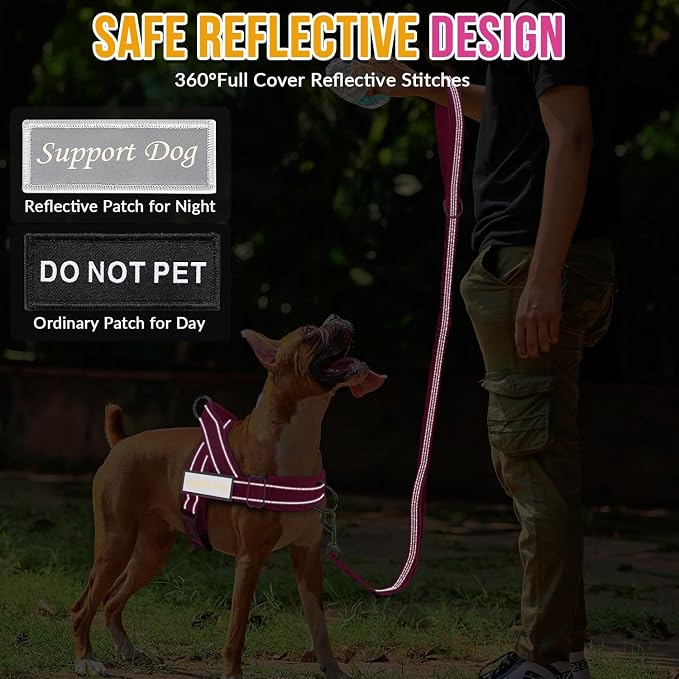 SlowTon No Pull Dog Harness with Front Clip - Heavy Duty, Soft Padded | Neck & Chest Adjustable, Tactical Pet Vest and Leash Set for Large Medium Sized Dogs, for Easy Walk & Training, Fuchsia XL - Image 7