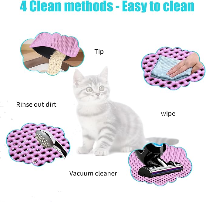 Cat Litter Mat 23"x14.5", Double Layer Waterproof Litterbox Mat, Pink | Non-slip backing, washable for easy cleanup, traps stray litter with waterproof honeycomb large grid that is urine-proof. - Image 6