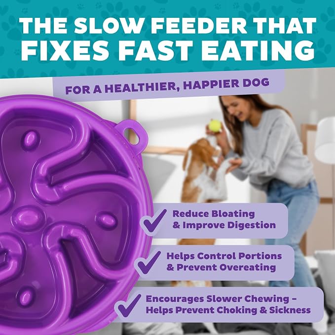 Outward Hound Fun Feeder Slo Bowl – Medium 2‑Cup Capacity,Slow Feeding,Small to Medium Dogs & Cats,Non-Slip,Purple,Flower Pattern,(Pack of 12) - Image 5