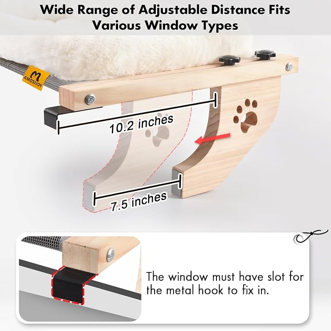 AMOSIJOY Cat Sill Window Perch Sturdy Hammock Window Seat with Cushion Bed Cover, Wood & Metal Frame for Large Cats, Easy to Adjust Cat Bed for Windowsill, Bedside, Drawer and Cabinet(Cushion Bed) | Sturdy Wood & Metal Frame Hold up to 40lbs, Machine W... - Image 5