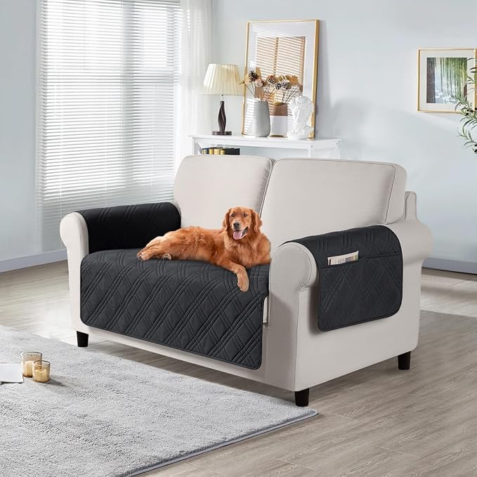 TAOCOCO Waterproof Loveseat Covers for Dogs, Non Slip Couch Cover, 2 Seater | Washable Love Seat Covers with Arms for 2 Cushion Couch, Dog Sofa Cover Protector, Pockets & Backless Design, Black by TAOCOCO