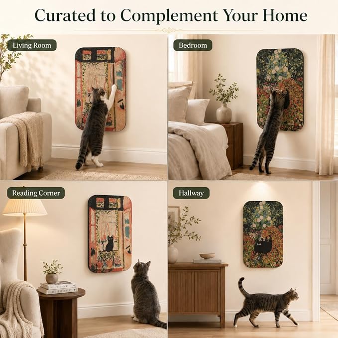 2 Pack Cat Wall Scratcher, Art Cat Scratching Board for Cats | Wall Mounted Cat Scratch Pad, Water-Based Ink, Hook&Loop Strips, Floor or Wall Use, 16.7x11x1 Inch, Window & Garden - Image 8