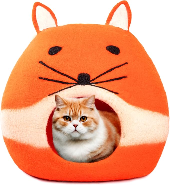 Luxurious Merino Wool Cat Cave - Foldable Hideaway Pod for Indoor Cats - Premium Felt Kitten Pet Enclosure - Covered Cat House for Ultimate Cozy Comfort by Woolygon (Fox) - Image 5
