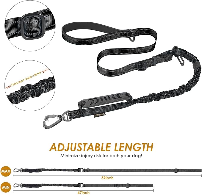 AUBELL Tactical Dog Leash Heavy Duty,4-6ft No Pull Bungee Leash,Black | Reflective Dog Leash for Medium Large Dogs with Comfortable Padded Double Handle,Car Seat Belt,360 Degree Rotating Carabiner - Image 6