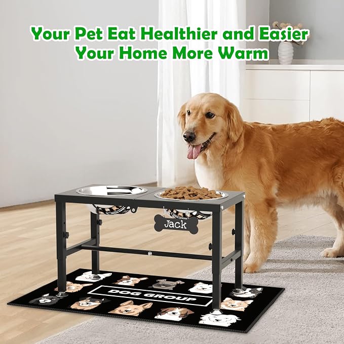 SHAINFUN Elevated Dog Bowls with Mat for Large & XLarge Dogs, Adjustable Height Raised Dog Bowl Stand with Two 68oz Bowls, Dogs Food Water Bowl Holder - Image 6