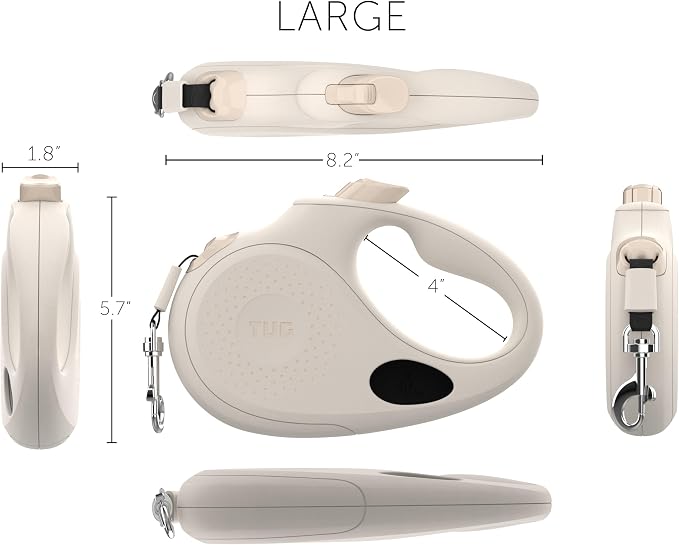TUG Oval 360° Tangle-Free Retractable Dog Leash with Integrated Waste Bag Dispenser (Large, Cream) - Image 7