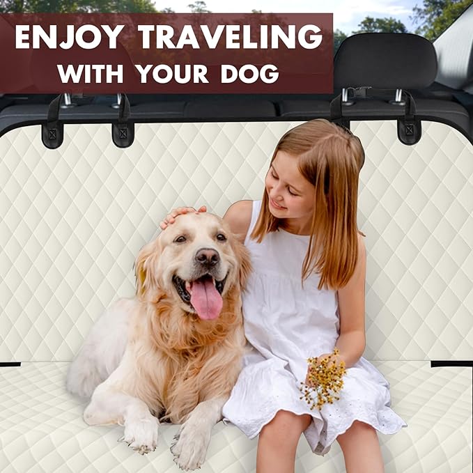 Waterproof Dog Backseat Cover for Cars, Non-Slip Pet Seat Protector, Beige - Image 7