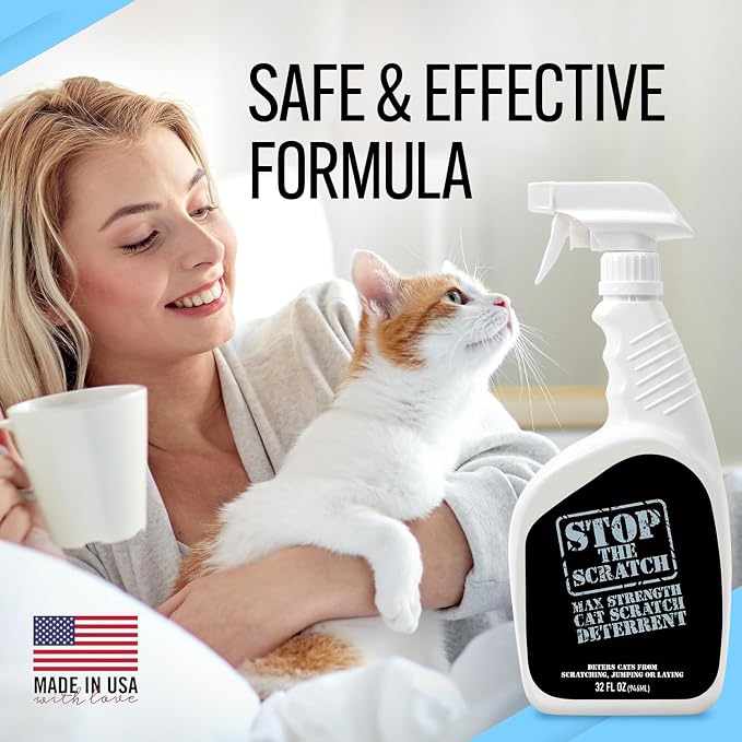 Stop the Scratch Cat Scratch Spray Deterrent – Rosemary Oil, 32 oz | Protect Couches & Carpets — big-value, non-toxic spray for multi-cat homes, gentle around greenery, floors & furniture - Image 4