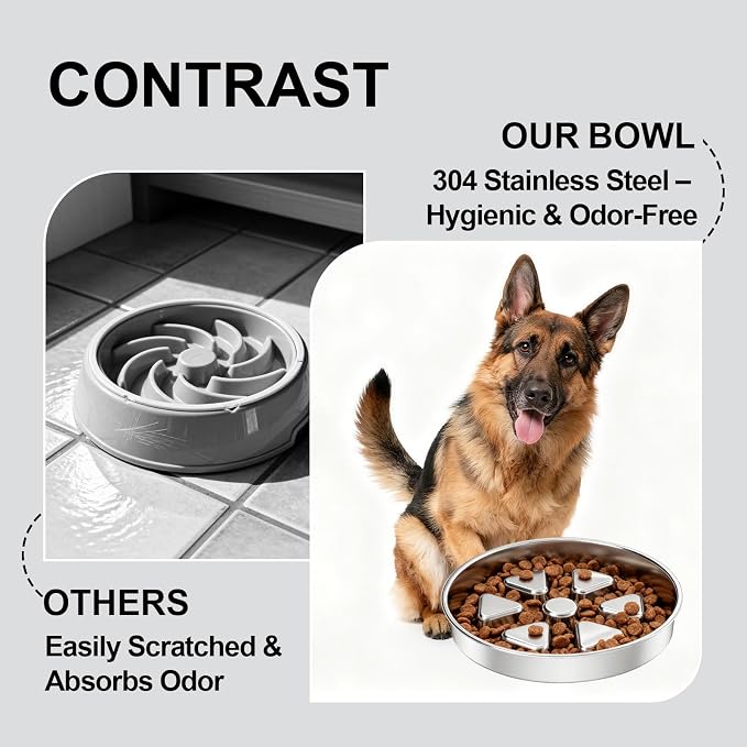 Kactoily 304 Stainless Steel Slow Feeder Dog Bowls, 2.5 Cups Capacity | Non-Slip Metal Dog Slow Feeder Bowl, Raised Design for Slow Eating & Digestive Health - Perfect for Medium Large Dogs - Image 2
