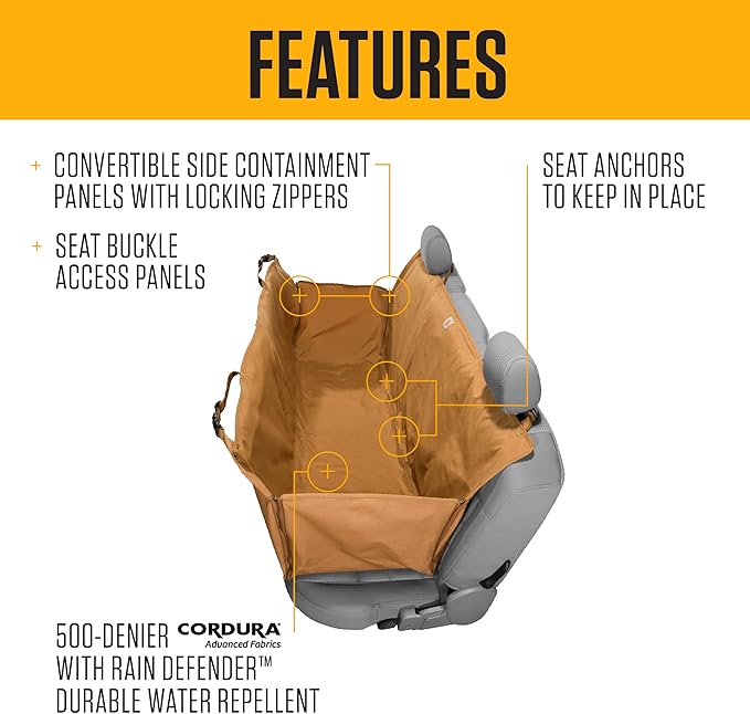 Carhartt Universal Fitted Nylon Duck Pet Hammock Carhartt Brown | Dog Back Seat Cover - Image 3