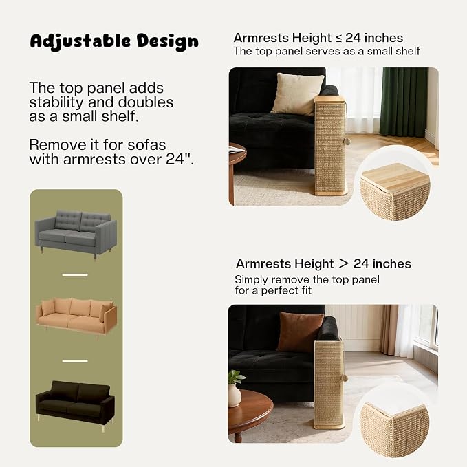 Wooden Couch Corner Cat Scratcher with Sisal Scratching Mat, Couch Cat Scratch Protector with Adjustable Buckles, Couch Corner Protectors for Cats, Cat Scratch Furniture Protector for Sofa - Image 4