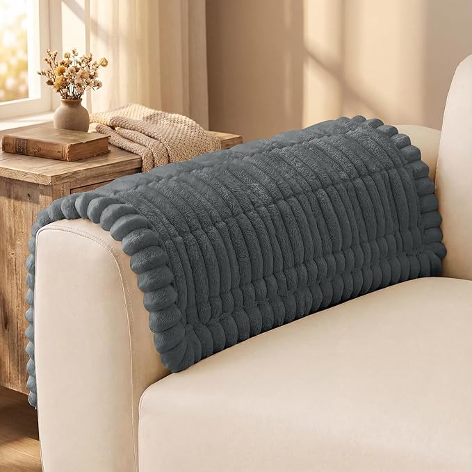 decorUhome Couch Cover for Dogs, Non Slip Fuzzy Thick Pet Sofa Protector | Pet Friendly, Soft Plush Fabric, Machine Washable, Fits Armrests, Single Seats & Backrest Cushions, Dark Grey, 27.6" x 27.6" by decorUhome