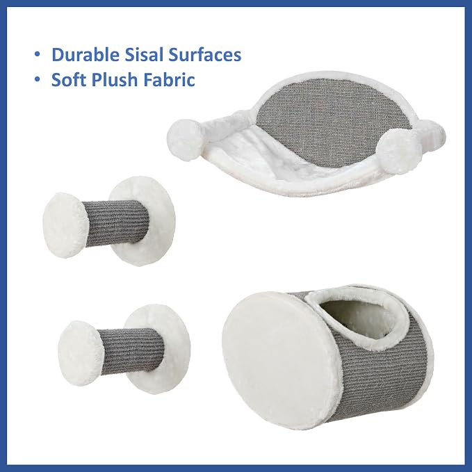 Trixie Wall Mounted Cat Lounge Set with Hammock & Condo – Climbing Shelves with Plush Condos & Sisal Steps – Wall-Mounted Cat Furniture for Scratching & Lounging – Gray, 18.75 x 11 x 11.25 in - Image 4