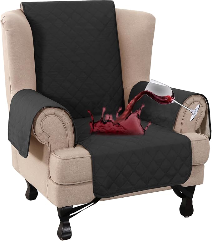 Turquoize 100% Waterproof Wing Chair Cover Wing Armchair Slipcovers Chair Couch Protector Triple Non-Slip Sofa Slipcover for Wing Chair Furniture Protector for Pets, Kids,Dog (Wing Chair, Black) by Turquoize