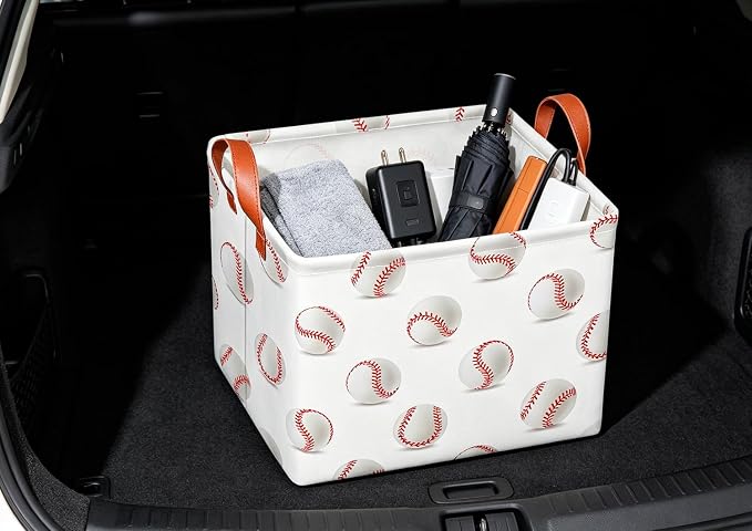 CLOCOR Rectangular Storage Basket,Collapsible Fabric Storage Container,Gift Basket(Baseball) - Image 2