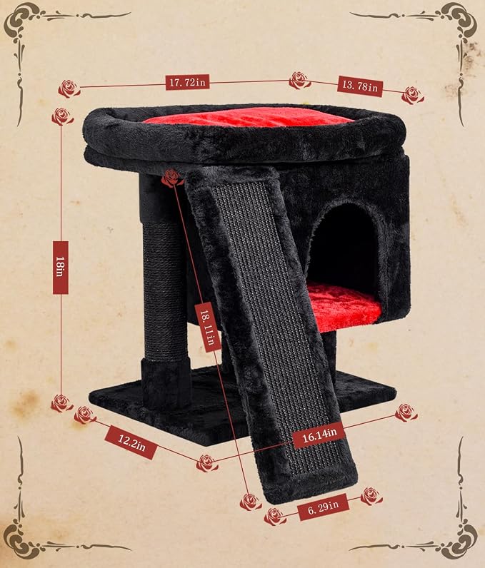 SYANDLVY Gothic Cat Tree with Coffin Bed for Indoor Cats, Cat Tower with Scratching Post, Modern Activity House for Large Cats, Condo with Board, Kittens Cave - Image 3