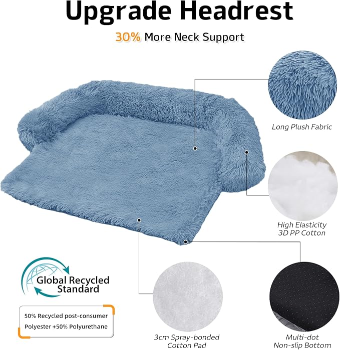 GGIB Calming Dog Bed Fluffy Plush Dog Mat for Furniture Protector with Removable Washable Cover for Large Medium Small Dogs and Cats (Large, Navy) - Image 2