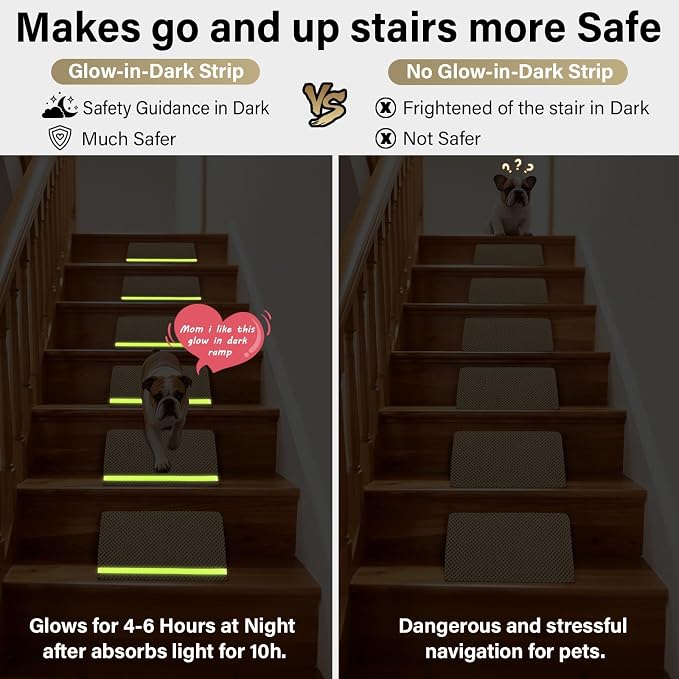 JoyBlooms Upgraded Dog Ramp for Stairs, Dog Stairs for Small Dogs (Corgi & Dachshund), 40D Foam Non-Slip, 30° Slope with Glow Strip, 13.8"x10.2"x5.9", Brown-2pcs - Image 5