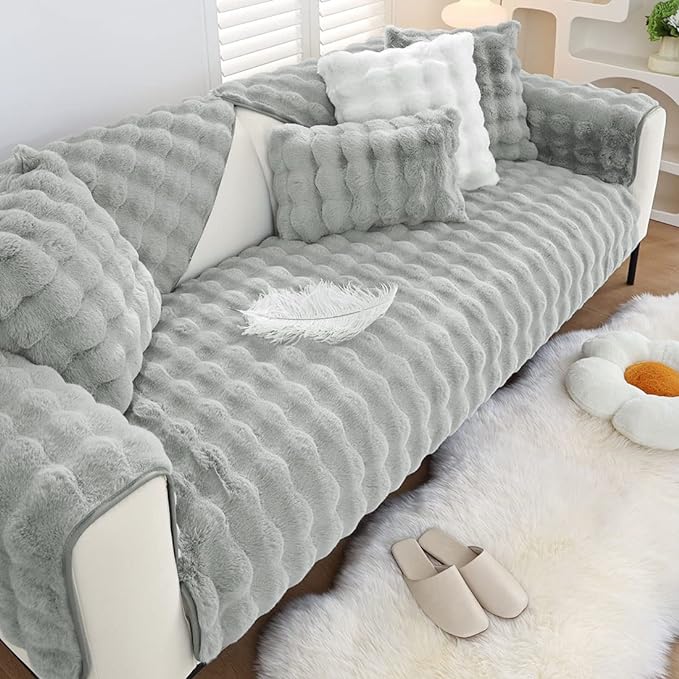 Faux Fur Couch Covers for Sofa Thick Fuzzy Sofa Covers for Dogs | Soft Warm Couch Cover Shaggy Fuzzy Sectional Sofa Cover Non-Slip Plush Sofa Slipcover Furniture Protector by WelcometoXSlive