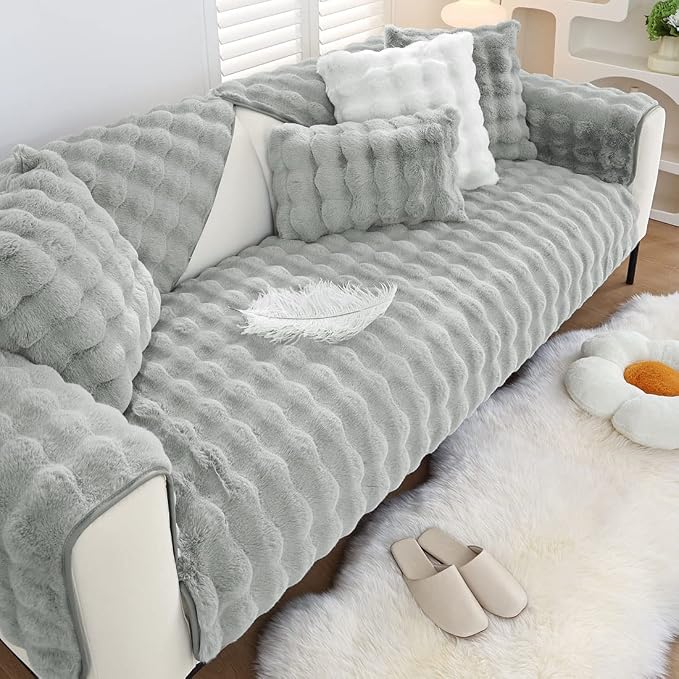Faux Fur Couch Covers for Sofa Thick Fuzzy Sofa Covers for Dogs | Soft Warm Couch Cover Shaggy Fuzzy Sectional Sofa Cover Non-Slip Plush Sofa Slipcover Furniture Protector by WelcometoXSlive