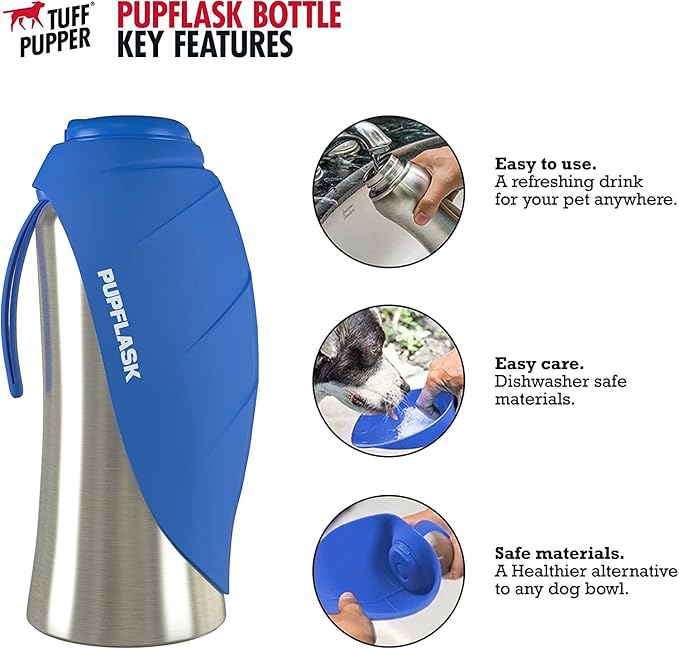 PupFlask Large Dog Water Bottle, Portable Stainless Steel Travel Bowl | 27 or 40 oz Leak-Proof Drink Dispenser with Built-In Cup and Carry Strap for Walking, Hiking and Travel; For All Dog Breeds - Image 2