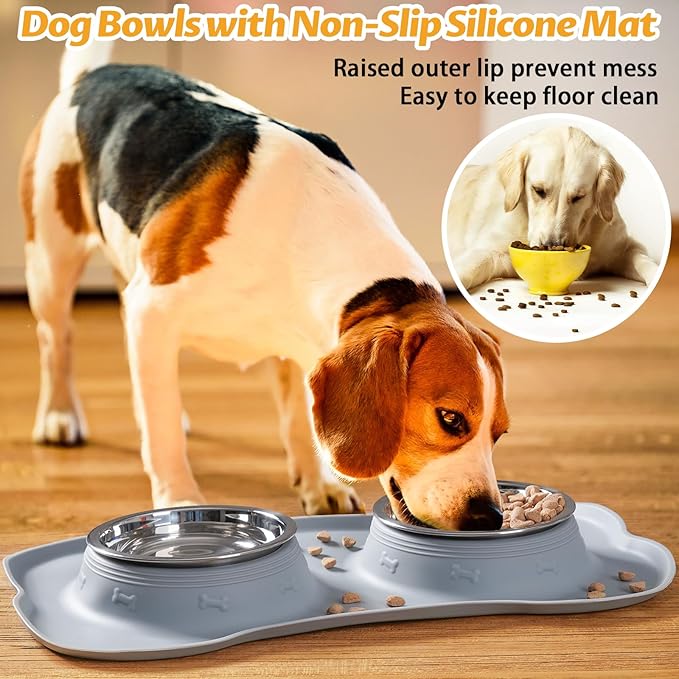 Hubulk Pet Dog Bowls 2 Stainless Steel with No Spill Non-Skid Silicone Mat + Pet Food Scoop Water and Food Feeder Bowls for Feeding Small Medium Large Dogs Cats Puppies ( Gray) - Image 6